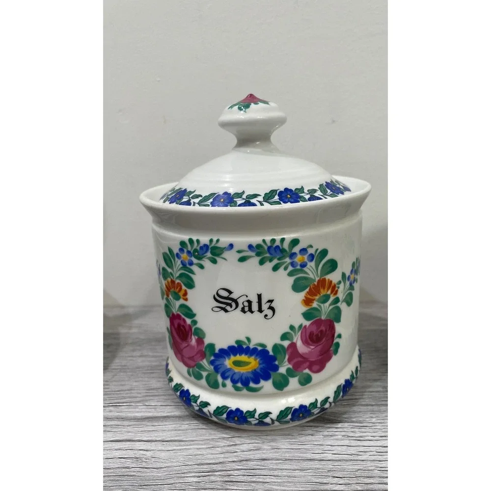 Kurt Hammer Vintage German Floral Ceramic Canister Set of 3 Salz Mehl‎ Kakao